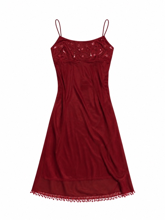 Cache Dresses & Skirts - 90s Red Beaded Midi Dress
